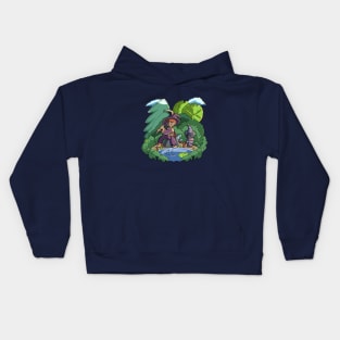 fishing day, magician fishing with his magical cat. Kids Hoodie